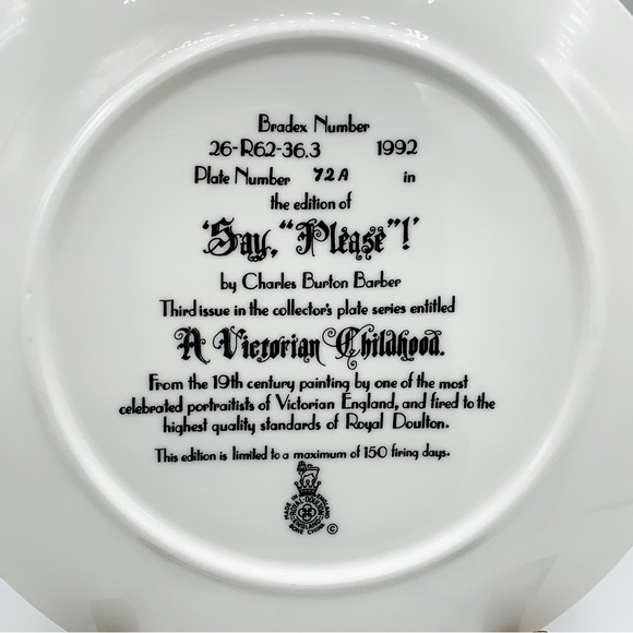 Royal Doulton ‘Say, “Please”!’ A Victorian Childhood - English Bone China Plate - Picture 3 of 3